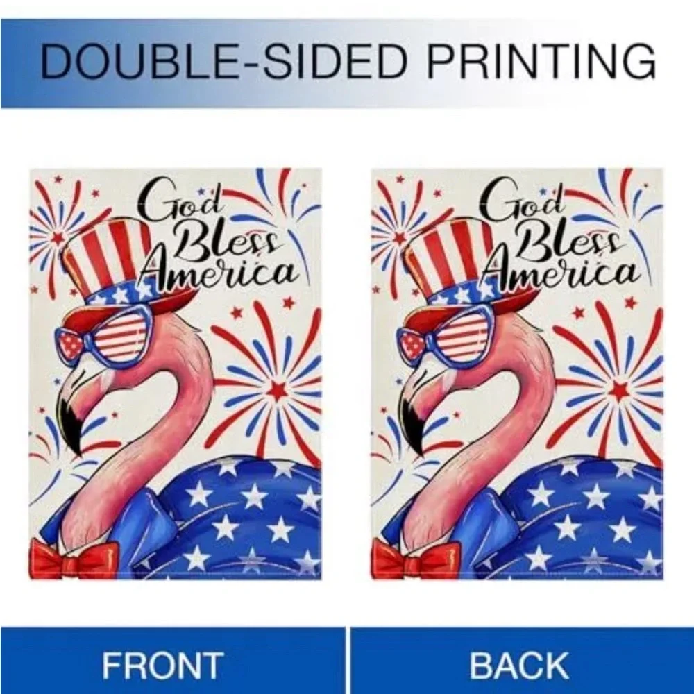 God Bless America Flamingo July 4th Patriotic Garden Flag Double Sided, 12x18 - Picture 2 of 4